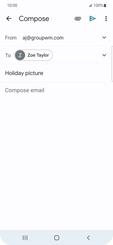 Press the text input field and write the text for your email message. Press the text input field and write the text for your email message.