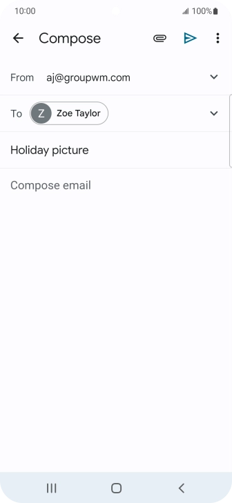 Press the text input field and write the text for your email message. Press the text input field and write the text for your email message.