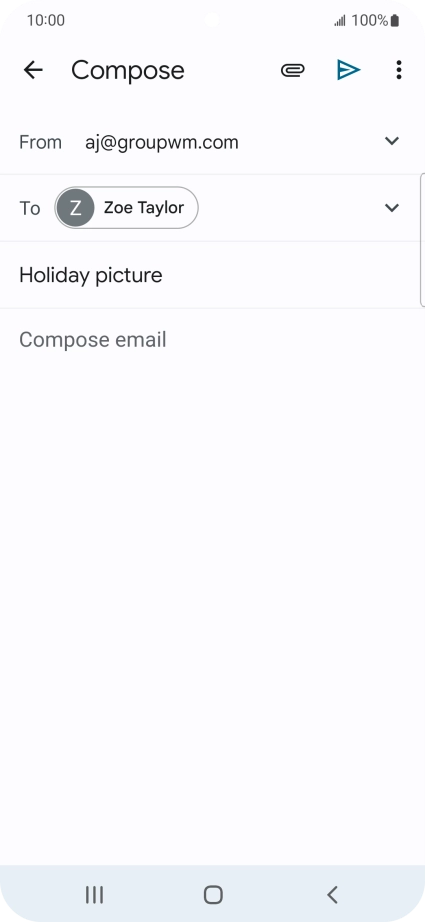 Press the text input field and write the text for your email message. Press the text input field and write the text for your email message.