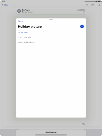 Press the text input field and write the text for your email message.