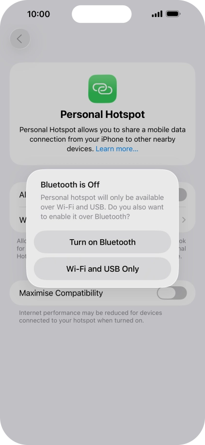 If Wi-Fi is turned on, press Wi-Fi and USB Only.
