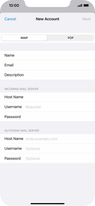 Press Username and key in the username for your email account.