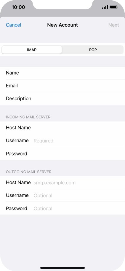 Press Username and key in the username for your email account.