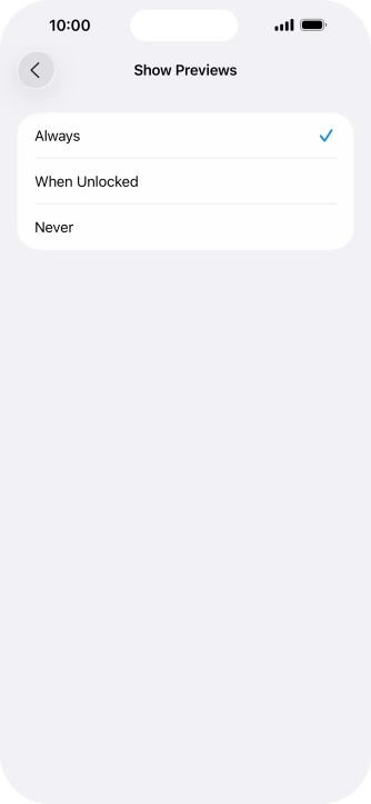 To select notification preview on the lock screen, press Always.