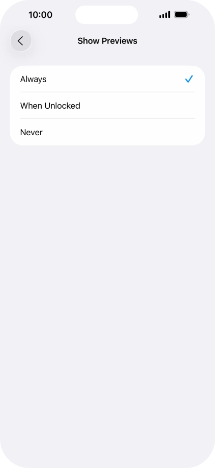 To select notification preview on the lock screen, press Always.