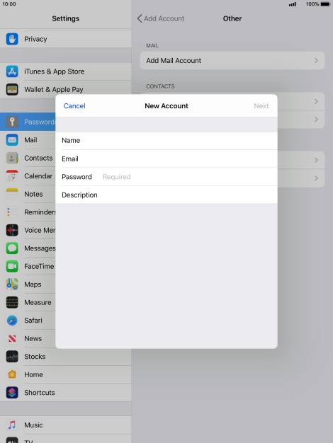 Press Password and key in the password for your email account.