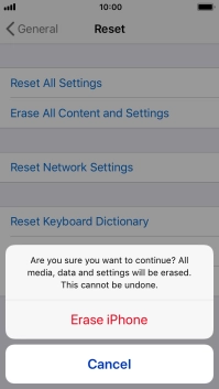Press Erase iPhone. Wait a moment while the factory default settings are restored. Follow the instructions on the screen to set up your phone and prepare it for use. Press Erase iPhone. Wait a moment while the factory default settings are restored. Follow the instructions on the screen to set up your phone and prepare it for use.