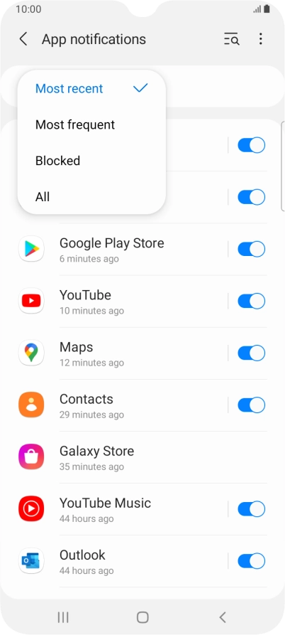 Press the required setting.