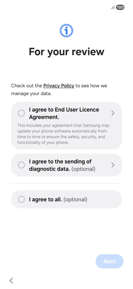 Press the fields next to the required settings to select them. Press the fields next to the required settings to select them.