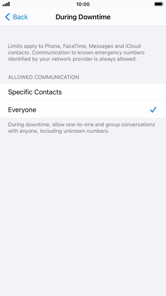 Press the required setting.
