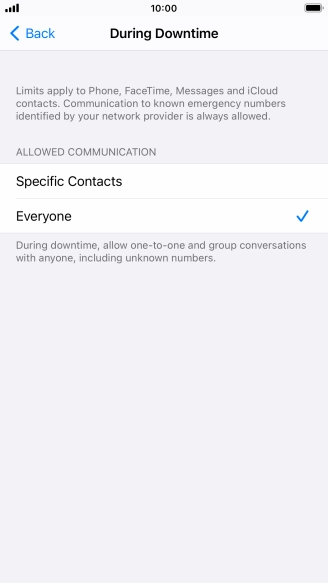 Press the required setting.