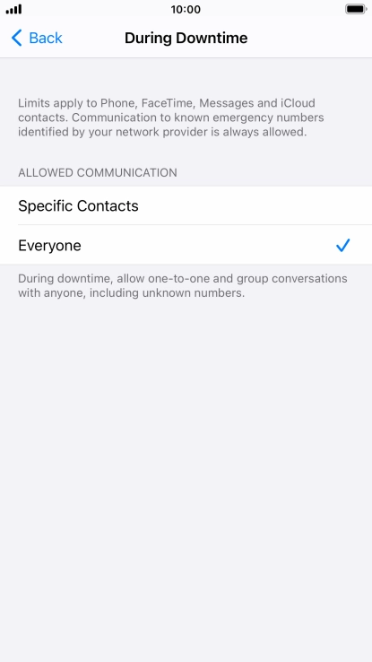 Press the required setting.