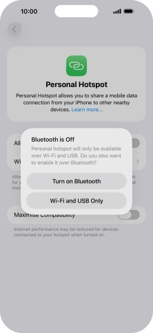 If Wi-Fi is turned on, press Wi-Fi and USB Only.