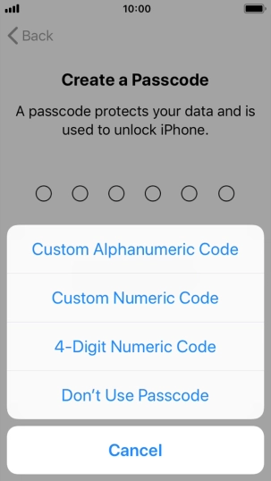 Follow the instructions on the screen to turn on use of phone lock code or press Don't Use Passcode.