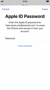 Key in the password for your Apple ID and press Erase. Wait a moment while the factory default settings are restored. Follow the instructions on the screen to set up your phone and prepare it for use. Key in the password for your Apple ID and press Erase. Wait a moment while the factory default settings are restored. Follow the instructions on the screen to set up your phone and prepare it for use.
