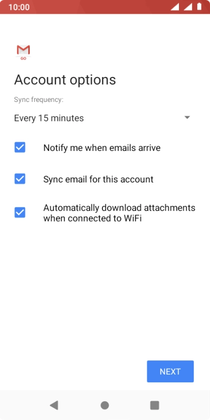 If this screen is displayed, you email account has been recognised and set up automatically. Follow the instructions on the screen to key in more information and finish setting up your phone.
