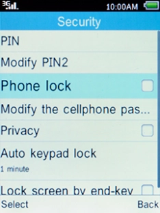 Select Phone lock and press the Left selection key.