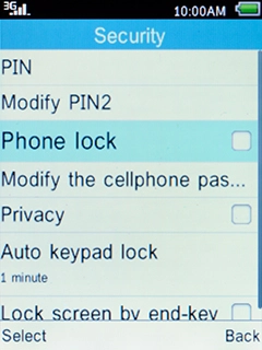 Select Phone lock and press the Left selection key.