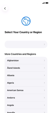 Press the required country or area. Press the required country or area.