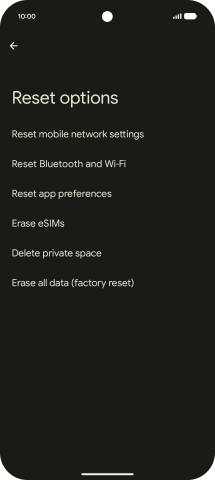 Press Erase all data (factory reset).