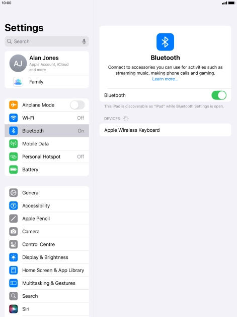 Press the required Bluetooth device and follow the instructions on the screen to pair the device with your tablet. Press the required Bluetooth device and follow the instructions on the screen to pair the device with your tablet.