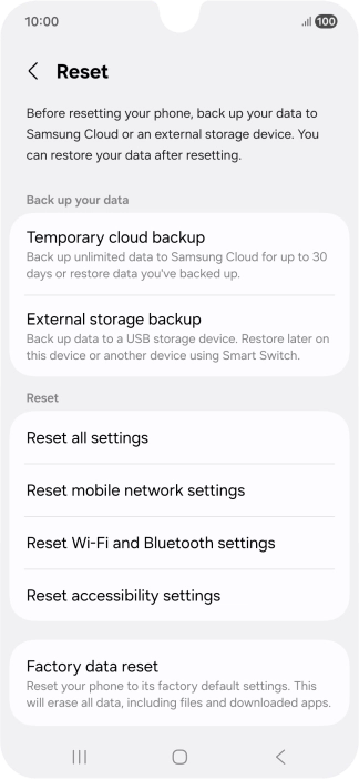 Press Factory data reset.