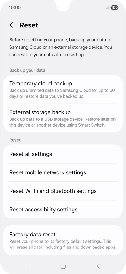 Press Factory data reset.