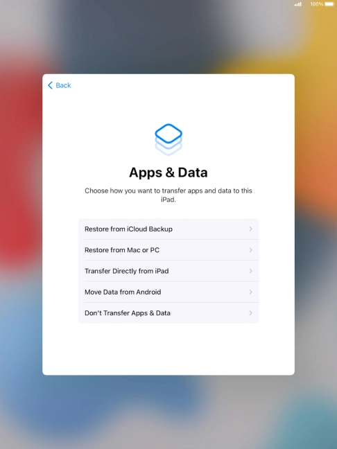 Press Don't Transfer Apps & Data and follow the instructions on the screen to finish the activation. Press Don't Transfer Apps & Data and follow the instructions on the screen to finish the activation.