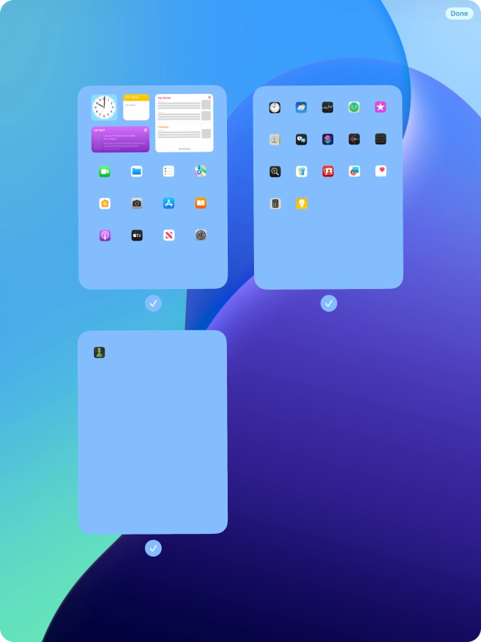 Press the field below the required home screen page to turn page view on or off. Press the field below the required home screen page to turn page view on or off.