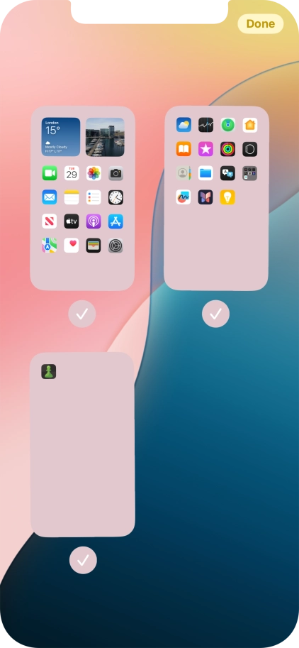 Press the field below the required home screen page to turn page view on or off. Press the field below the required home screen page to turn page view on or off.