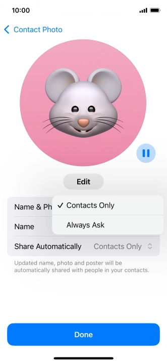 Press the required setting.