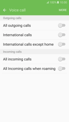 Press the indicator next to the required barring type to turn the function on or off. Press the indicator next to the required barring type to turn the function on or off.