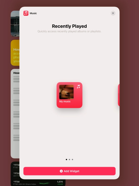 Slide your finger right or left on the screen to select the required widget size. Slide your finger right or left on the screen to select the required widget size.