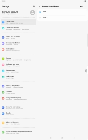 Press the field next to the data connection to activate it.