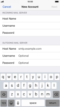Press Host Name and key in the name or IP address of your email provider's outgoing server. Please note that if you can't send email messages when using your email provider's outgoing server, key in smtp.vodafone.net.au (Vodafone's outgoing server).