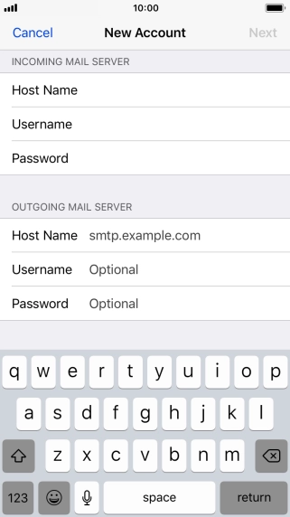 Press Host Name and key in the name or IP address of your email provider's outgoing server. Please note that if you can't send email messages when using your email provider's outgoing server, key in smtp.vodafone.net.au (Vodafone's outgoing server).
