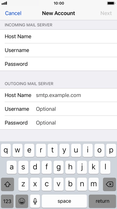 Press Host Name and key in the name or IP address of your email provider's outgoing server. Please note that if you can't send email messages when using your email provider's outgoing server, key in smtp.vodafone.net.au (Vodafone's outgoing server).