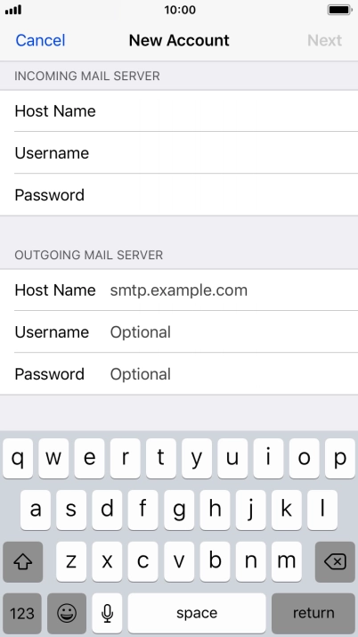 Press Host Name and key in the name or IP address of your email provider's outgoing server. Please note that if you can't send email messages when using your email provider's outgoing server, key in smtp.vodafone.net.au (Vodafone's outgoing server).