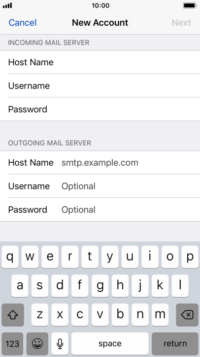 Press Host Name and key in the name or IP address of your email provider's outgoing server. Please note that if you can't send email messages when using your email provider's outgoing server, key in smtp.vodafone.net.au (Vodafone's outgoing server).