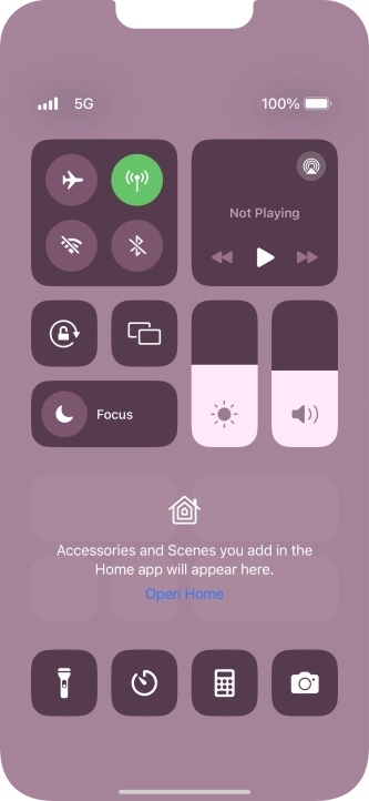 Press the flight mode icon to turn the function on or off. Press the flight mode icon to turn the function on or off.