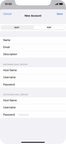 Press Password and key in the password for your email account. Please note that if you're using Vodafone's outgoing server, leave the password field empty.