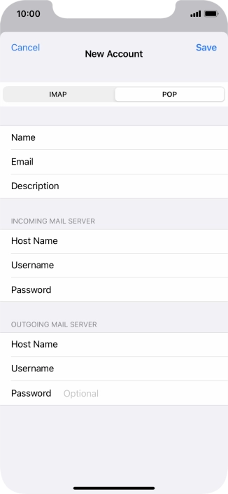 Press Password and key in the password for your email account. Please note that if you're using Vodafone's outgoing server, leave the password field empty.