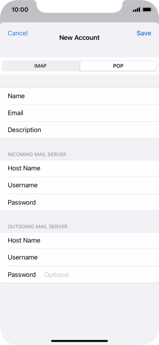 Press Password and key in the password for your email account. Please note that if you're using Vodafone's outgoing server, leave the password field empty.