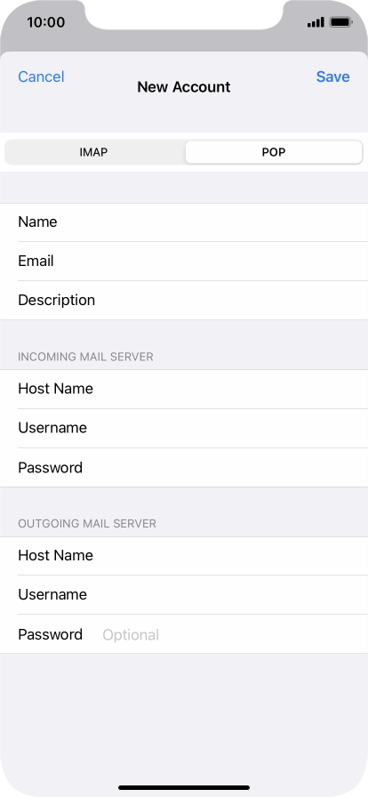 Press Password and key in the password for your email account. Please note that if you're using Vodafone's outgoing server, leave the password field empty.