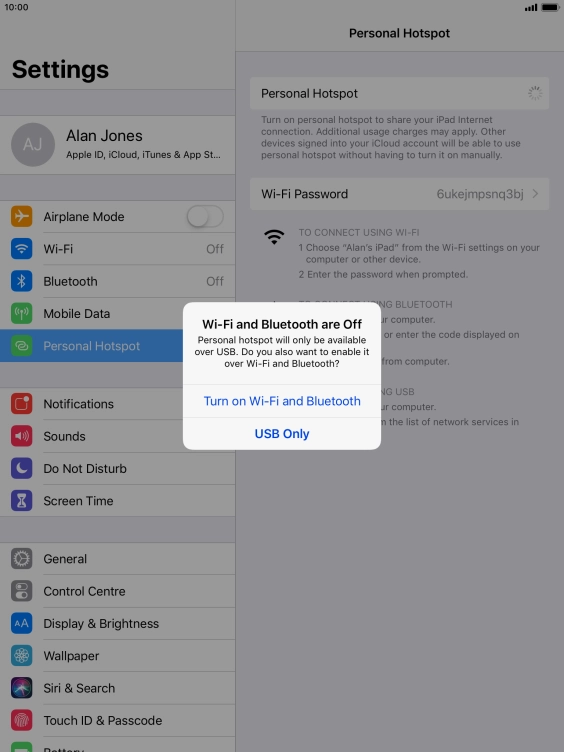 If Wi-Fi is turned off, press Turn on Wi-Fi and Bluetooth. If Wi-Fi is turned off, press Turn on Wi-Fi and Bluetooth.