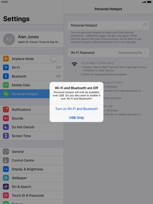 If Wi-Fi is turned off, press Turn on Wi-Fi and Bluetooth. If Wi-Fi is turned off, press Turn on Wi-Fi and Bluetooth.