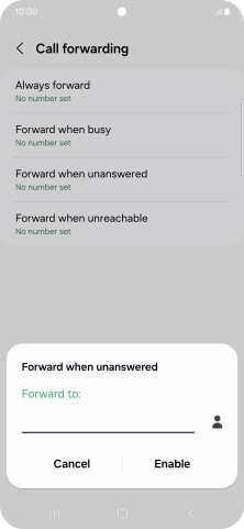 Key in (prefix) 5 (your phone number) and press Enable.