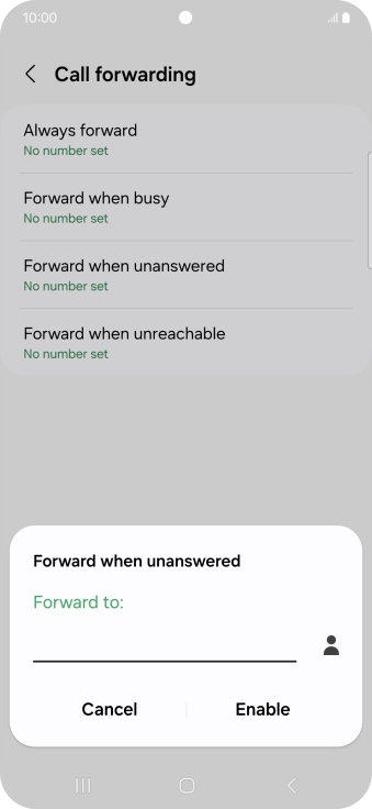 Key in (prefix) 5 (your phone number) and press Enable.