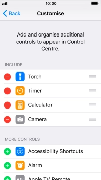Press the delete icon next to the required function to remove it from Control Centre.