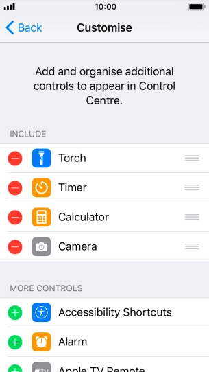 Press the delete icon next to the required function to remove it from Control Centre.